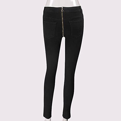 עיפרון מכנסי ג'ינס למתיחות לנשים סקסיות רוכבים נמתחים חותלות שחורות רוכסן מכנסי ג'ינס רזים מכנסיים