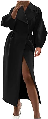 חורף מעיל מעיל מעיל נשים מזדמן שרוול שרוול מעיל ארוך ארוך חריץ דש כפול חזה קפלים מעילי תעלה