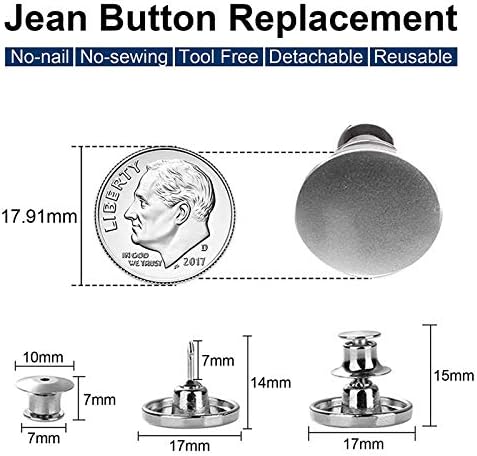 סיכות כפתור לג'ינס, SixRfeel 12 מגדיר לחצנים מיידיים, כפתור ג'ין מתכוונן 17 ממ, אין כפתור מתכת תפירה
