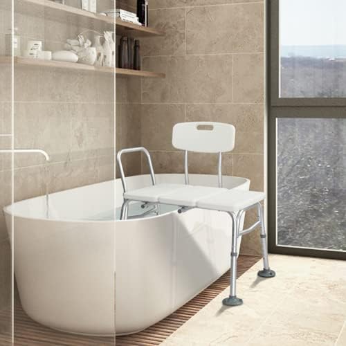 ספסל העברת אמבטיה וינאדו לאמבטיה עם משענת גב ומשענת יד, תומך בכיסא אמבטיה מסגסוגת אלומיניום עד 330 פאונד,