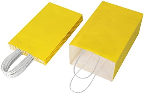 כל 50 מארז קטן צהוב & פוקסיה קראפט נייר שקיות מתנה עם ידיות בתפזורת