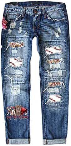 אילוגו נשים ג 'ינס מכנסיים קרוע הדפסת אמצע עלייה ישר רגל ג' ינס נשים ז ' אן מעילים גדול
