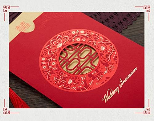 Wishforyou 100x אושר כפול סיני ציצית לייזר אדום חותך כרטיסי הזמנות לחתונה עם ספייק סרט, מעטפות