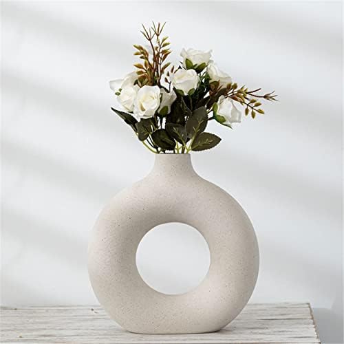 אגרטל קרמיקה של מעגל לבן של Dhyxzca לעיצוב, אגרטלי פרחי סופגנייה מעגליים חלולים מעגלים