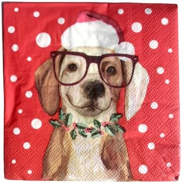 OCS מעצבת כלב חנון עם מפיות נייר משקאות של סנטה כובע