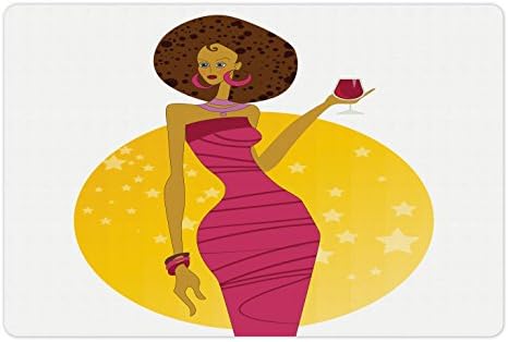 מחצלת חיות מחמד אופנתית למזון ומים, אישה דוגמנית אמריקאית עם כוס יין הדפס עיצוב נושא למסיבה
