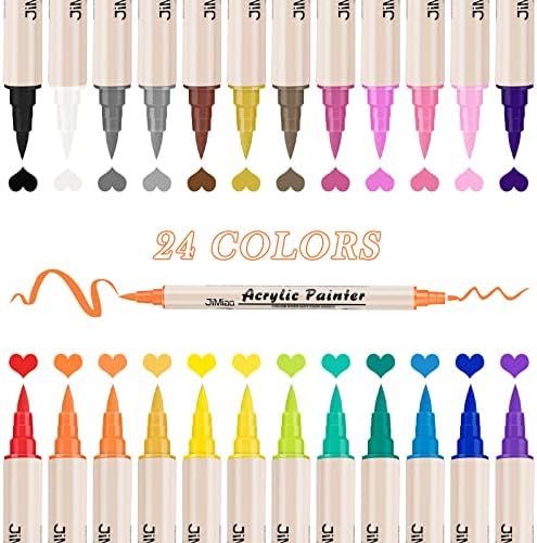 סמני צבע אקריליים של קולפרט, עטים לצבע אקרילי סמני צבע, 24 צבעים קצה כפול עטים עטים עם קצה מברשת וקצה