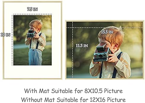 Frametory, 12x16 מסגרת תמונה מתכתית - דפוס דק אלומיניום - מסגרת תמונה עם מחצלת צבע שנהב עבור 8.5x11 אמנות