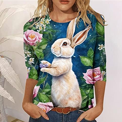 חולצת ארנב פסחא לנשים קיץ 3/4 חולצות טקס חולצות מזדמנים אופנה אופנה טוניקה הדפסת פרחים טוניקה טוניקה