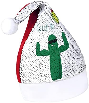 קקטוס בלון פאייטים חג המולד כובעי סנטה חג המולד כובע למבוגרים שמח מסיבת תלבושות בני כובע אדום / ירוק