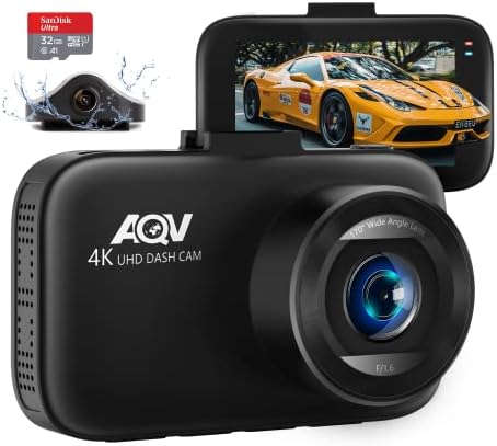 מצלמת דאש, מצלמת דאש קדמית ואחורית, AQV DASH DASH CAS GPS מובנית GPS, 4K+1080P, צג חניה, ראיית Night Super, קבלים,