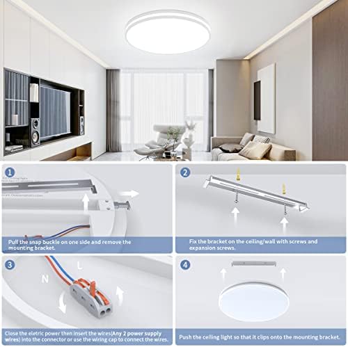 אורות תקרה לאמבטיה של Airand LED, 10.2 אינץ '20 וואט מנורת תקרה עגולה LED, 1850LM 5000K אורות תקרה