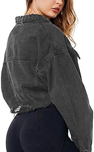 ז'קט ג'ינס של Uofoco לנשים נשים שרוול מזדמן ג'ינס מעיל קצר של מעיל מג'ינס.