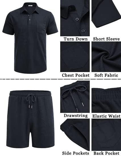 חולצת פולו סרוג של קואופנדי של קואופנדי סרוג ומכנסיים קצרים קבעו 2 חתיכות תלבושות חליפה קיץ אימונית מזדמנת