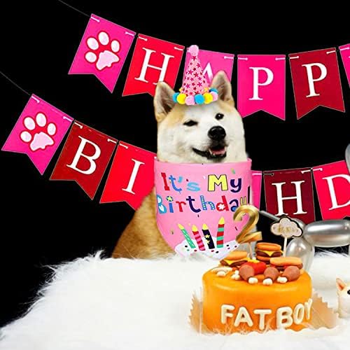 ציוד למסיבות יום הולדת לכלב, סט כובע בנדנה של יום הולדת לכלב, תלבושת יום הולדת 1 של גור עם מספר,
