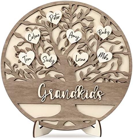 מתנות ליום האב המותאם אישית מהנכדים, עץ שם משפחה תלת מימדי עם 20 תגיות לב, מתנה לסבא וסבתא סבא