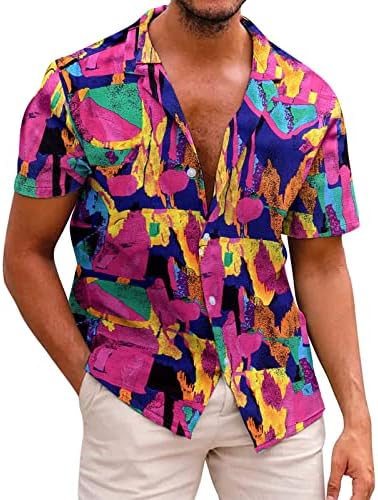 גברים של הוואי פרחוני חולצות כותנה פשתן כפתור למטה טרופי חג חוף חולצות