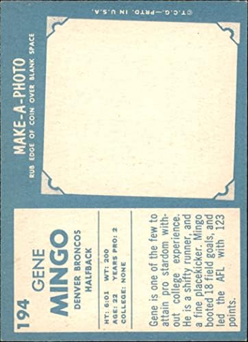 1961 Topps 194 Gene Mingo Denver Broncos Ex/MT+ Broncos