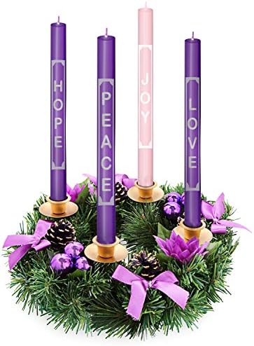 נרות אדוונט עם מילים אהבה, שלווה, תקווה, שמחה על הנרות - מערך נרות של חג המולד של נרות של 4 לטבעות