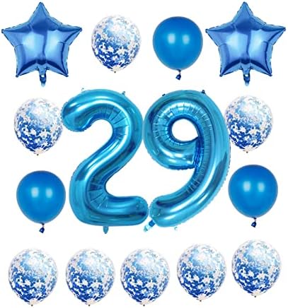 ציוד לקישוט יום הולדת 29 ציוד למסיבות, מספר כחול 29 בלון, נייר כסף ענק בגודל 40 אינץ