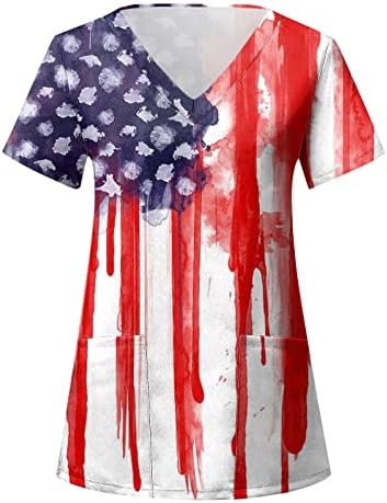 דגל אמריקה של Viyabling 4 ביולי קפלים לנשים קפלים צמרות שרוול מזדמן קיץ v צוואר חולצות חולצות חולצות