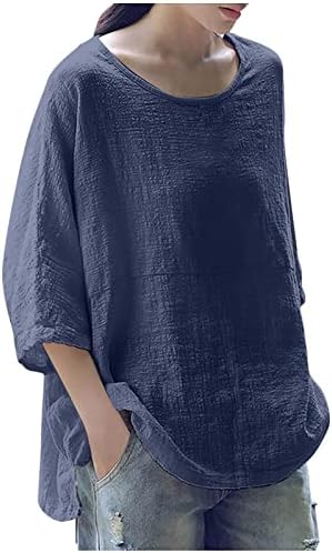 אופנת נשים מוצקה צוואר עגול רופף 3/4 חולצת שרוול חולצות חולצות חולצות רזה רופפות צמרות בסיסיות