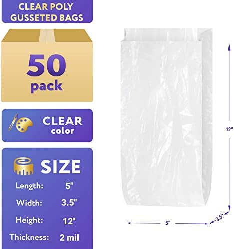 שקיות פינוק פלסטיק שקופות 5 על 3.5 על 12, חבילה של 50 שקיות מתנה שקופות לטובות עם צדדים מרופדים,