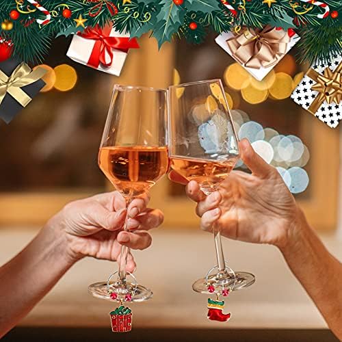 חג המולד יין זכוכית קסמי, 18 יחידות יין זכוכית תגים שמפניה קוקטייל מזהים חמוד לשתות סמני עבור נבע