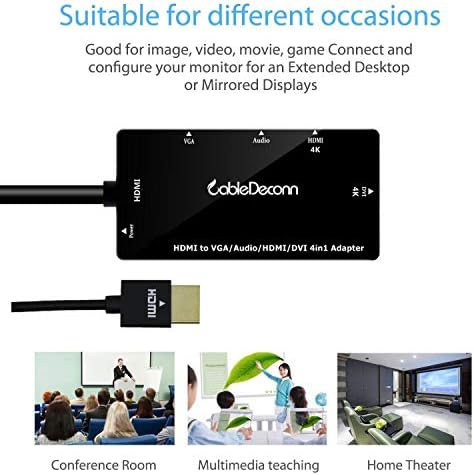 Cabledeconn Multiport 4-in-1 HDMI ל- HDMI DVI 4K VGA מתאם כבל עם ממיר מתאם פלט שמע