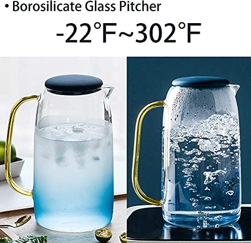 קנקן זכוכית קנקן מים כד זכוכית בסגנון אירופי פשוט ויפה 52oz עם כיסוי סיליקון, כחול, 52 גרם. 1.5 ליטר 5.6