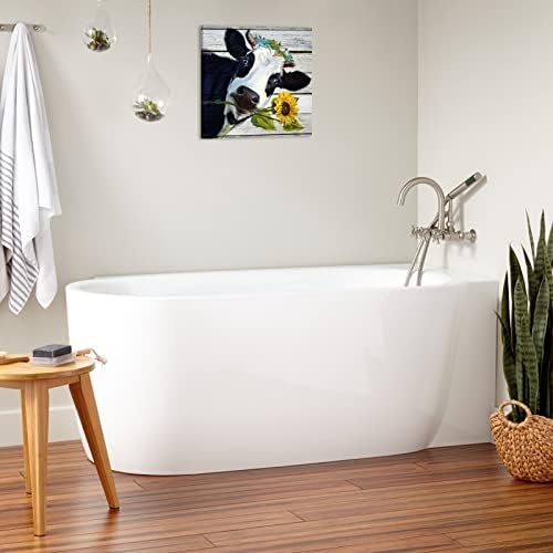 תפאורה של חמניות חמניות תפאורה לחדר אמבטיה שחור לבן עיצוב קיר תמונות פרה תפאורה קיר בית חווה עיצוב קיר