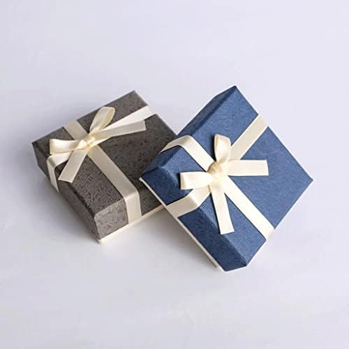 ZSEDP מקסים Bowknot תכשיטים מרובעים קופסא קרטון אריזת קופסת מתנה קופסת מתנה כחול אפור עגיל שרשרת
