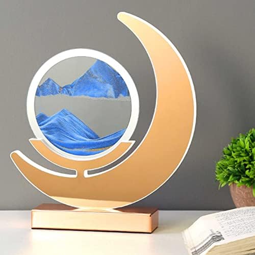 Xianfei מנורה שולחן שולחן צביעת חול זורמת, סובב 360 ° שעון חול 3D, מנורת שולחן צורת ירח חדשה עם מתג