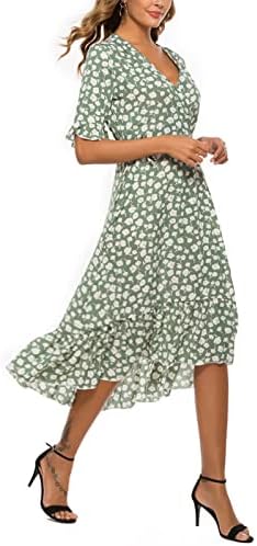 WPOUMV שמלות BOHO לנשים הדפס פרחוני חצי שרוול V שמלת צוואר שמלת קיץ מקרית שמלת חריץ אופנה שמלת מקסי זורמת