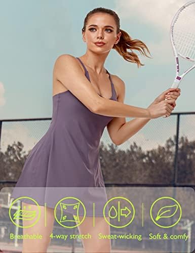 נשים טניס שמלה, אימון שמלה עם מובנה חזייה & מגבר; מכנסיים קצרים כיסים תרגיל שמלה עבור גולף אתלטי