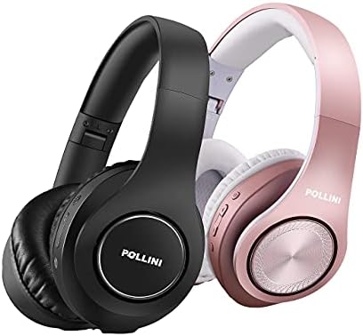 אוזניות Bluetooth של Pollini מעל אוזניות, אוזניות אלחוטיות v5.0 עם 6 מצבי EQ, אוזניים רכות-חלבון-חלבון