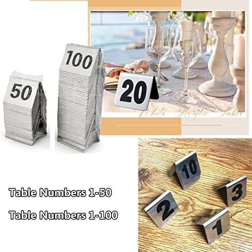 מפלדת נירוסטה מסעדה מספרי מספרים מספרים מספרי שולחן הניחו שלטי כרטיסים 1-50 1-100, צד כפול, קל לשטוף וערימה,