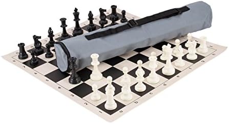 שילוב סט שחמט אשפת-פלסטיק מוצק-תיק אפור / לוח שחור