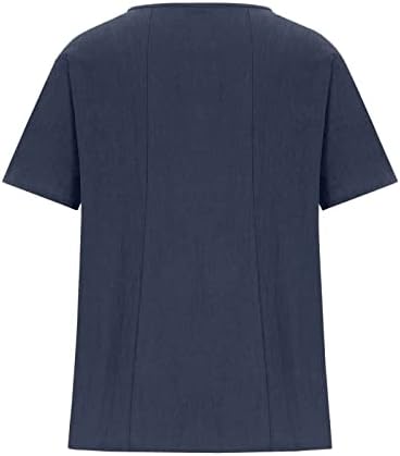 צמרות פשתן כותנה לנשים בתוספת גודל חולצות שרוול קצר בקיץ כפתור כלפי מטה חולצות טוניקות רופפות