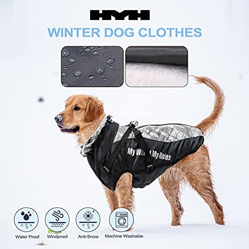 מעיל כלבים עבה של Hyh חורף, ז'קט חם לכלבים גדולים בינוניים גדולים במזג אוויר קר, אטום לרוח אטום
