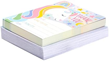 Pipilo Press 36 חבילה חד קרן מלא את כרטיסי התודה הריק עם מעטפות, כרטיסי ברכה לילדים