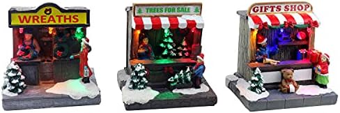 חג המולד כפר חנויות סט של 3 כולל מראש מואר זר, עץ ומתנות חנות תוספת מושלמת שלך חג המולד מקורה קישוטי & מגבר;