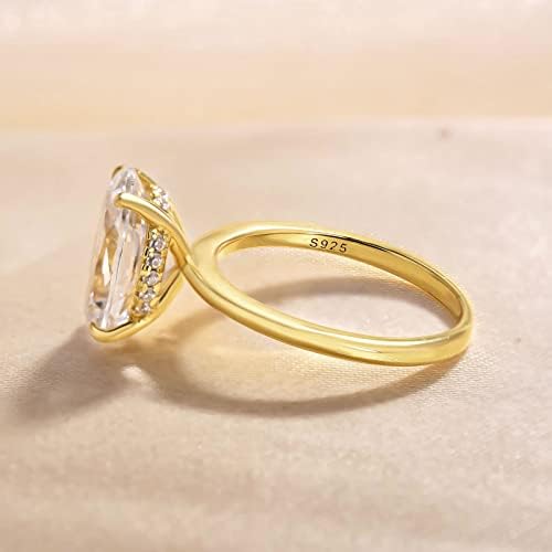 טבעת אירוסין מצופה זהב 925 כסף סטרלינג 18 קראט 3.5 קראט טבעת הבטחת יהלום מדומה בחיתוך סגלגל