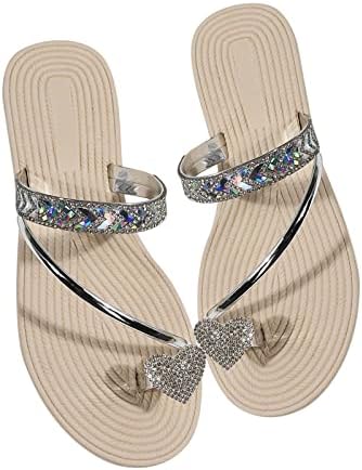 נעלי בית חוף קיץ של Xipcokm לנשים לנשים, לב ריינסטון לב ללא החלקה סנדל סנדל קליפ אצבע סליפר שמלת שקופית