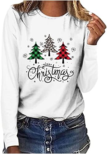 מכוער חג המולד סוודר לנשים חדש שנה 2023 מצחיק חמוד חג המולד עץ טי חולצות צווארון עגול חולצות מקרית רופף