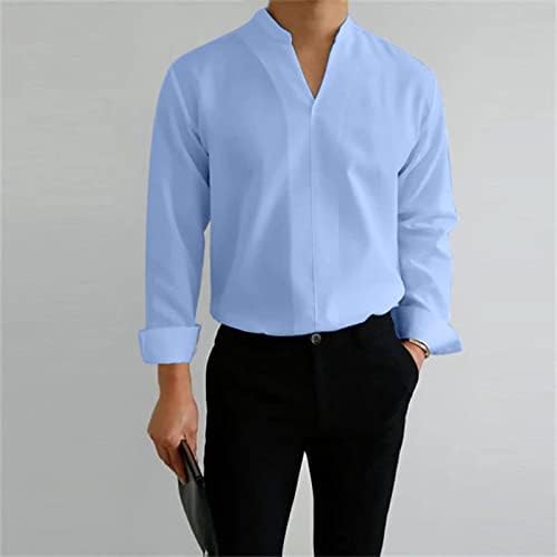 XXBR 2022 Mens New Mens V צוואר חולצות שרוול ארוך עמדת צווארון רגיל גברים מתאימים גברים עסקיים חולצה מזדמנת