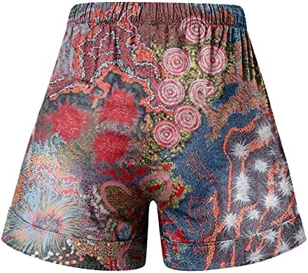 קצר סרבל לנשים נשים מקרית שרוך מכנסיים קצרים קיץ ד מודפס אלסטי מותניים כותנה שפשופים מכנסיים קצרים עבור
