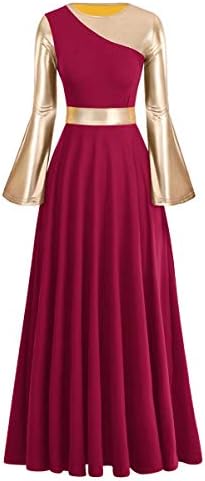 נשים מתכתית צבעית צבעית ליטורגית שמלת ריקוד פעמון שרוול ארוך שרוול ארוך לבגדי ריקוד לירי כנסיית גלימה