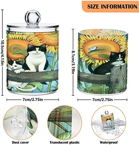 Alaza 4 Pack QTIP Holder Dispenser חתולים בחמניות חמניות מארגן אמבטיה מיכלים לכדורי כותנה/ספוגיות/רפידות/חוט