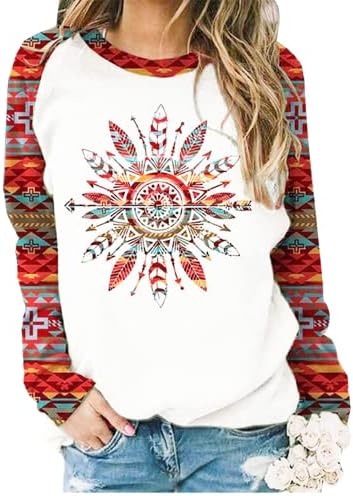 חולצות שרוול ארוכות נשים מערביות הדפס אצטק מערביות